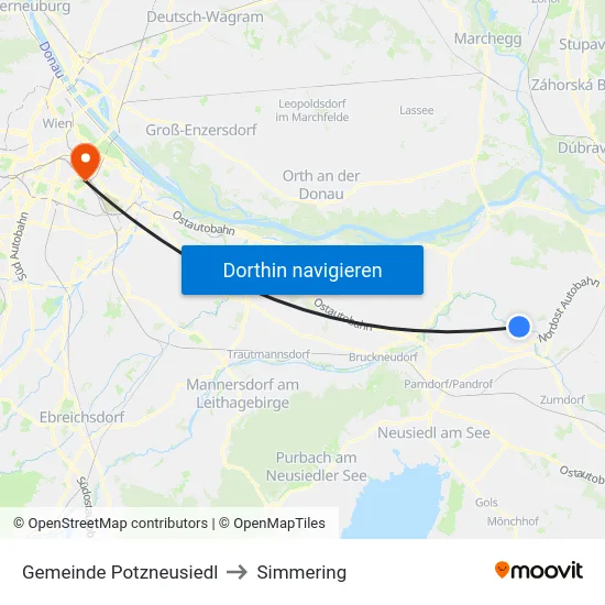 Gemeinde Potzneusiedl to Simmering map