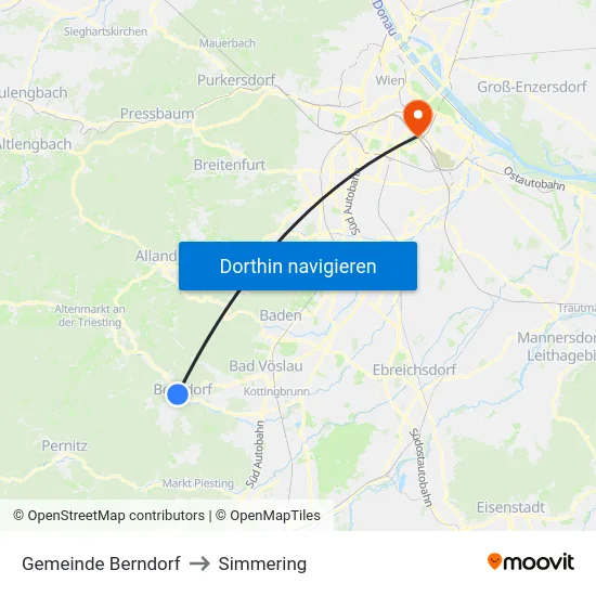 Gemeinde Berndorf to Simmering map