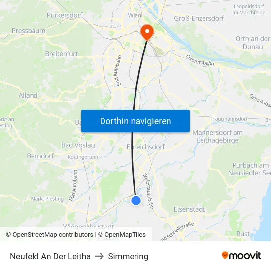 Neufeld An Der Leitha to Simmering map