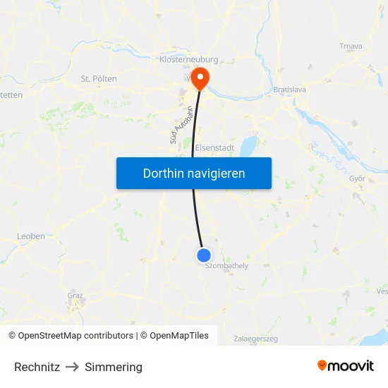 Rechnitz to Simmering map