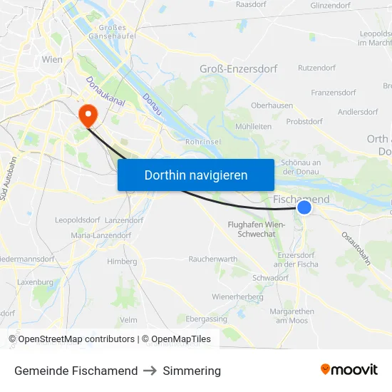 Gemeinde Fischamend to Simmering map