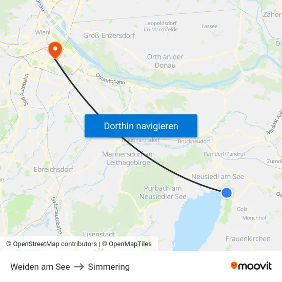 Weiden am See to Simmering map