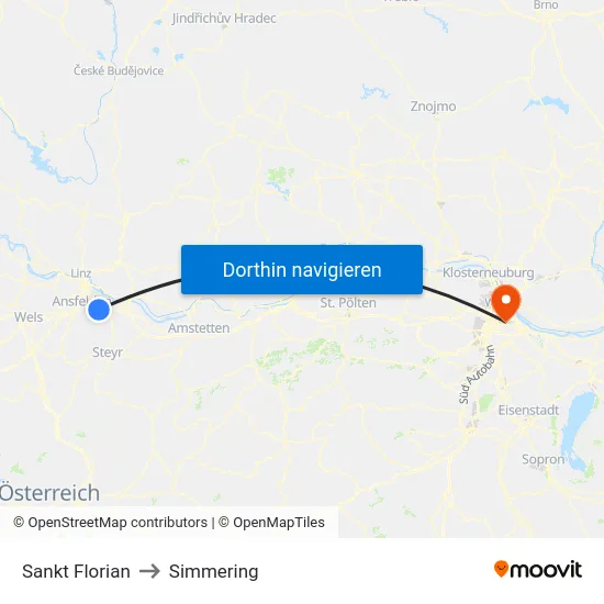 Sankt Florian to Simmering map