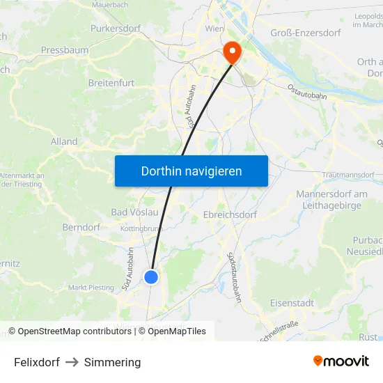 Felixdorf to Simmering map