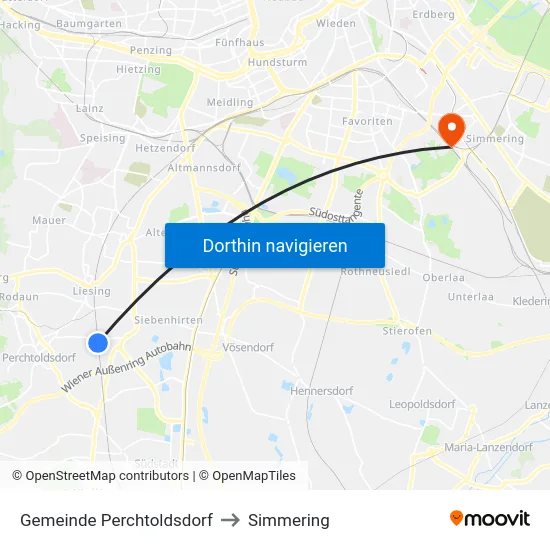 Gemeinde Perchtoldsdorf to Simmering map