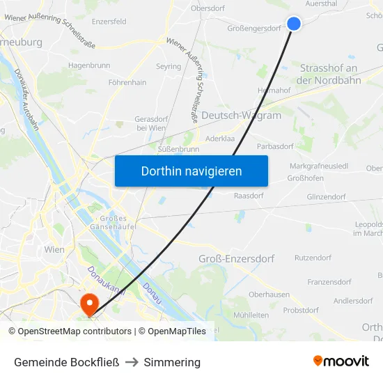 Gemeinde Bockfließ to Simmering map