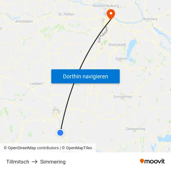Tillmitsch to Simmering map
