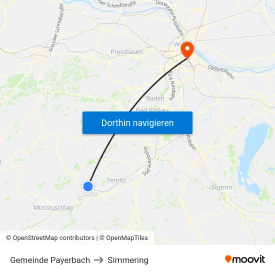 Gemeinde Payerbach to Simmering map