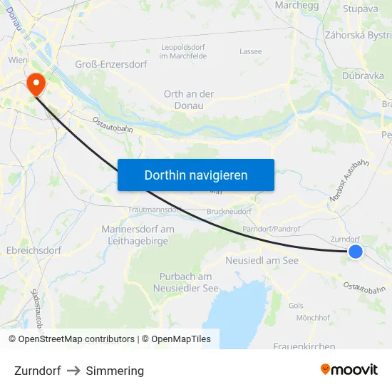 Zurndorf to Simmering map