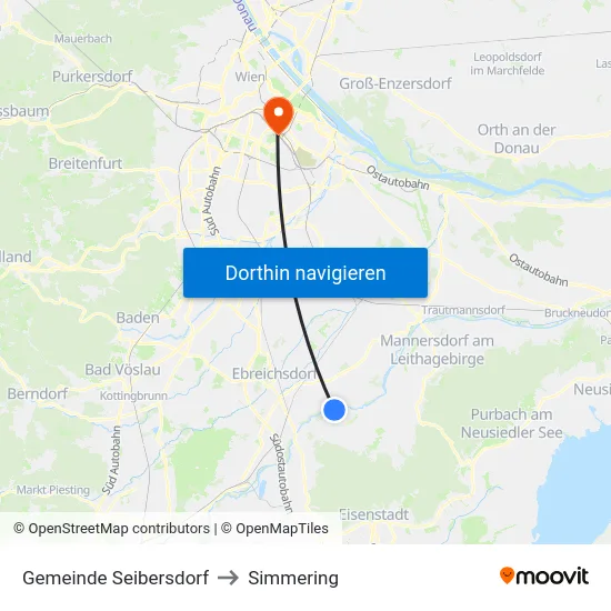 Gemeinde Seibersdorf to Simmering map