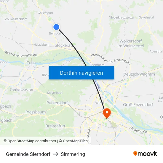 Gemeinde Sierndorf to Simmering map