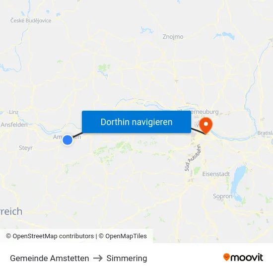 Gemeinde Amstetten to Simmering map