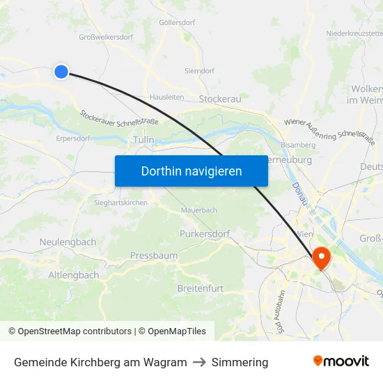 Gemeinde Kirchberg am Wagram to Simmering map