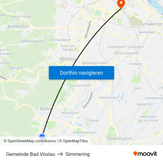 Gemeinde Bad Vöslau to Simmering map