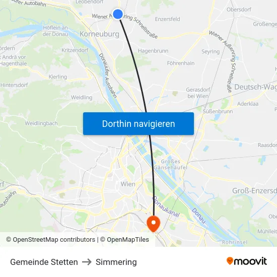 Gemeinde Stetten to Simmering map