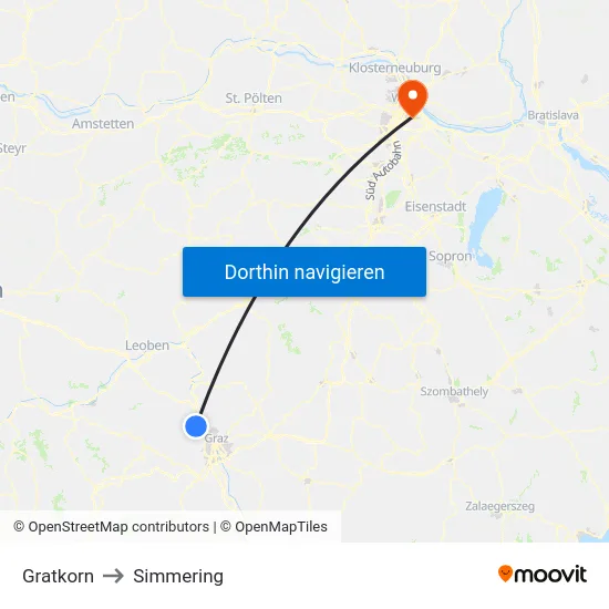 Gratkorn to Simmering map
