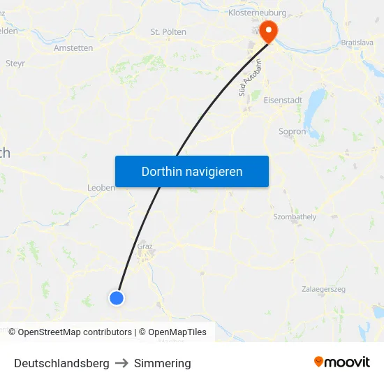Deutschlandsberg to Simmering map