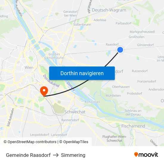 Gemeinde Raasdorf to Simmering map