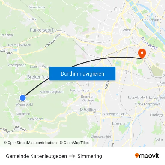Gemeinde Kaltenleutgeben to Simmering map