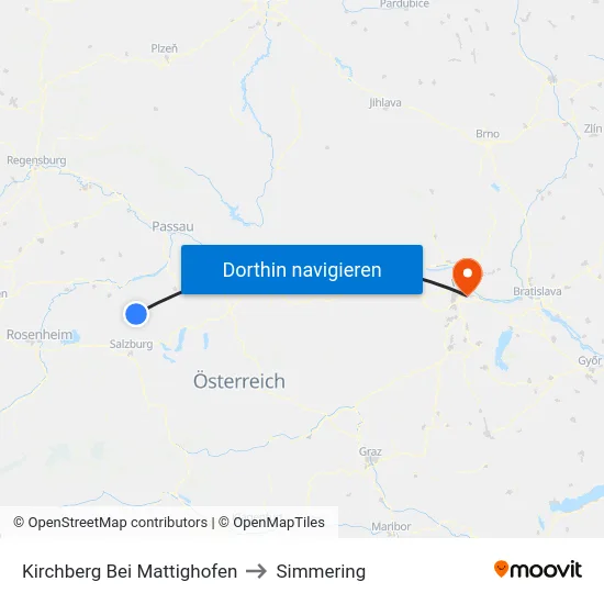Kirchberg Bei Mattighofen to Simmering map