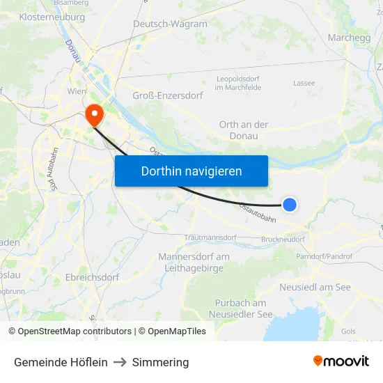 Gemeinde Höflein to Simmering map
