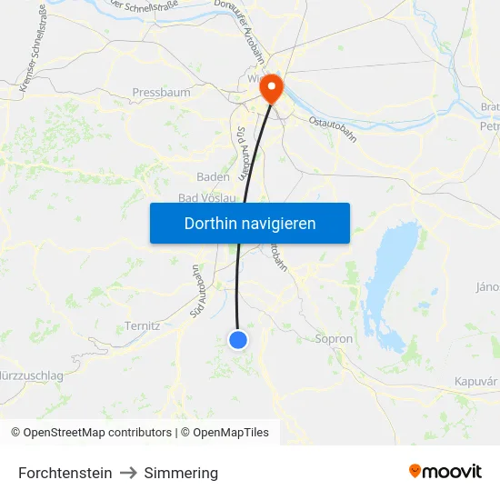 Forchtenstein to Simmering map