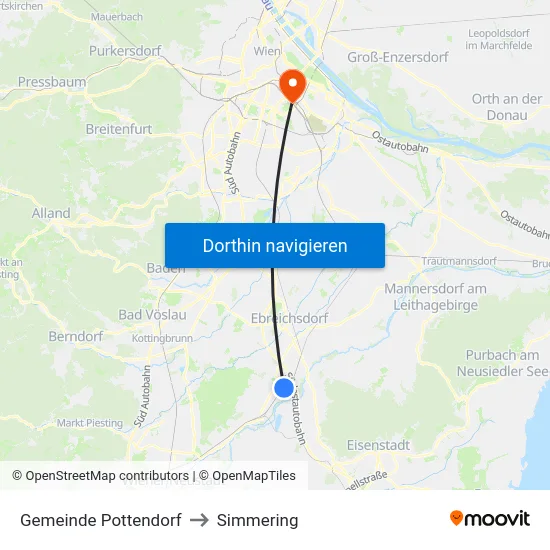 Gemeinde Pottendorf to Simmering map