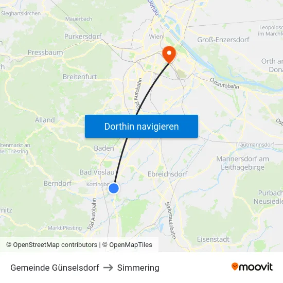 Gemeinde Günselsdorf to Simmering map
