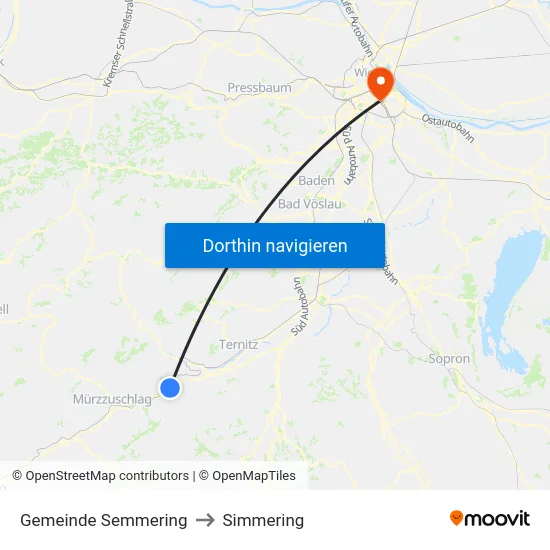 Gemeinde Semmering to Simmering map