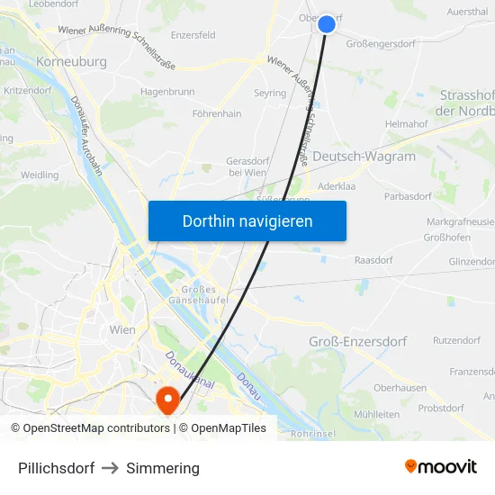 Pillichsdorf to Simmering map