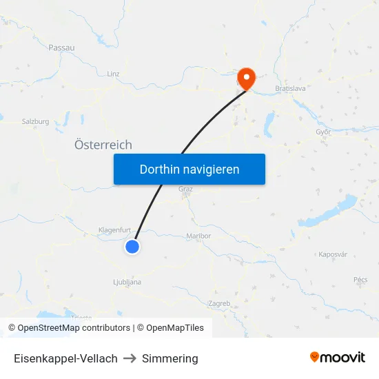 Eisenkappel-Vellach to Simmering map
