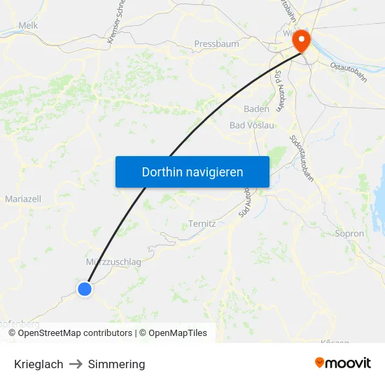 Krieglach to Simmering map
