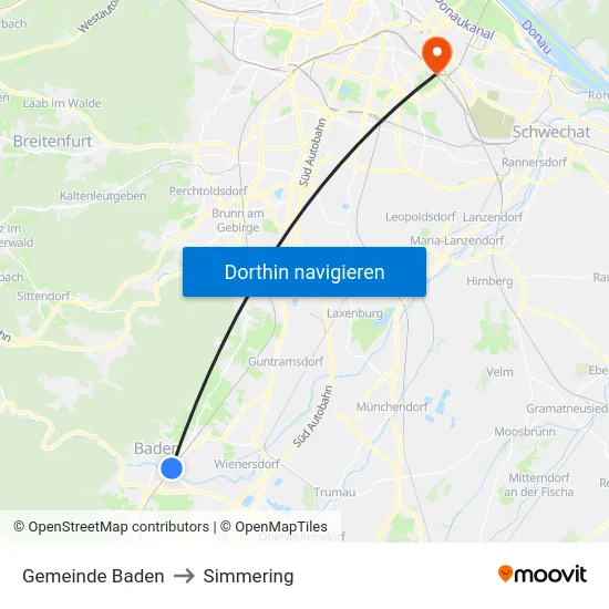 Gemeinde Baden to Simmering map