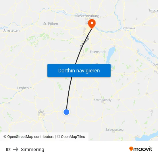 Ilz to Simmering map