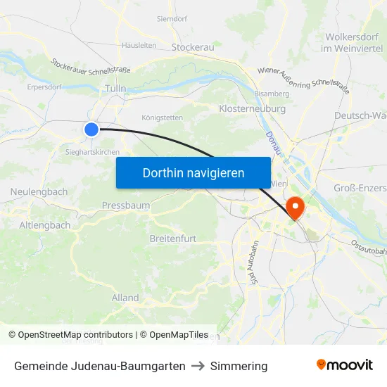 Gemeinde Judenau-Baumgarten to Simmering map