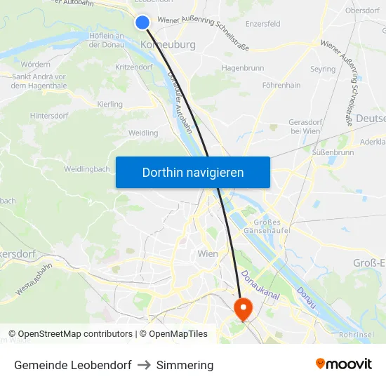 Gemeinde Leobendorf to Simmering map