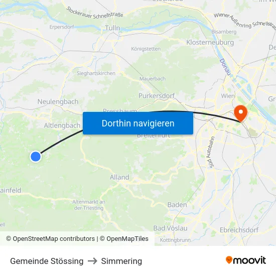Gemeinde Stössing to Simmering map