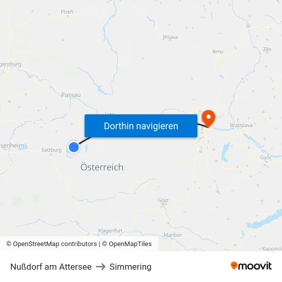 Nußdorf am Attersee to Simmering map