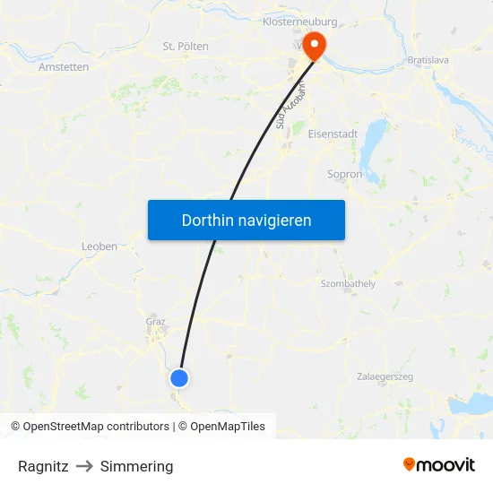 Ragnitz to Simmering map