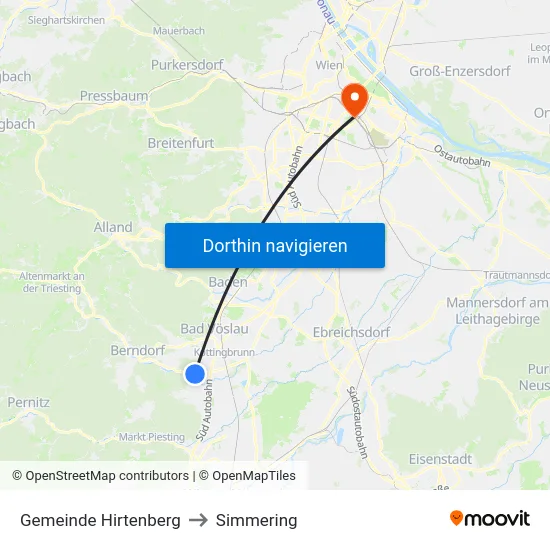 Gemeinde Hirtenberg to Simmering map