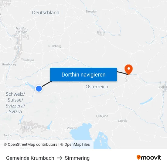 Gemeinde Krumbach to Simmering map