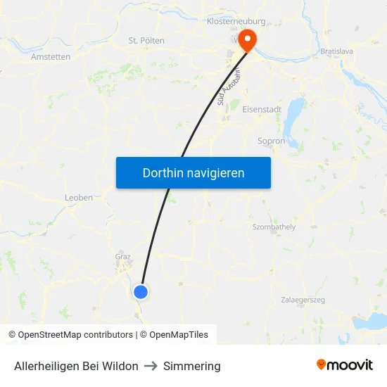 Allerheiligen Bei Wildon to Simmering map