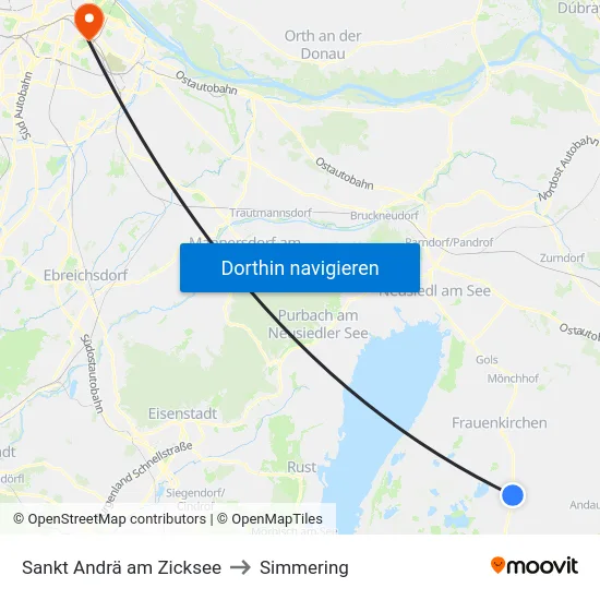 Sankt Andrä am Zicksee to Simmering map