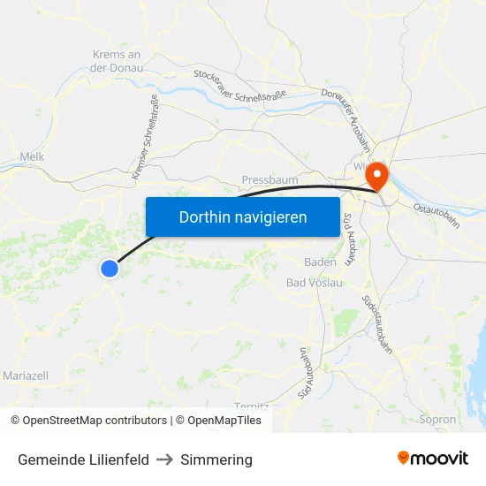 Gemeinde Lilienfeld to Simmering map