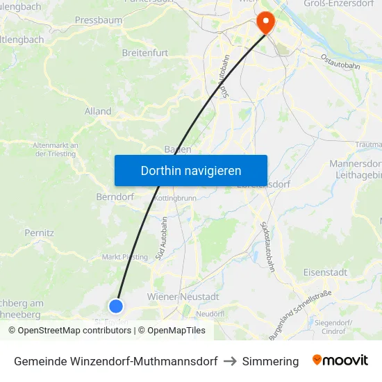 Gemeinde Winzendorf-Muthmannsdorf to Simmering map