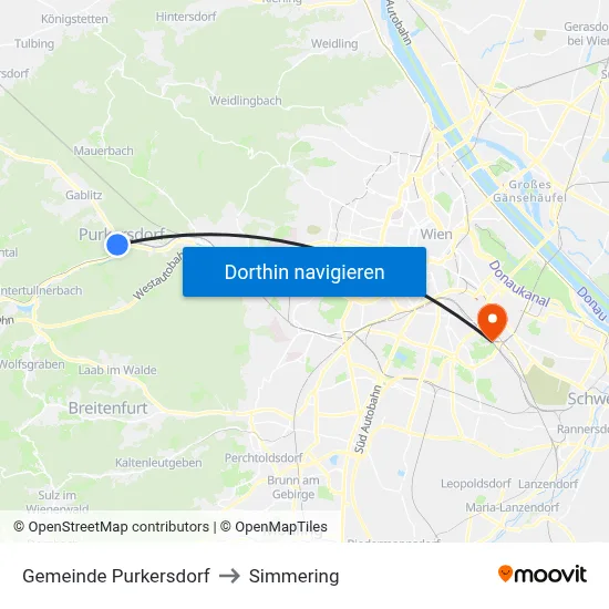 Gemeinde Purkersdorf to Simmering map