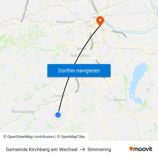 Gemeinde Kirchberg am Wechsel to Simmering map