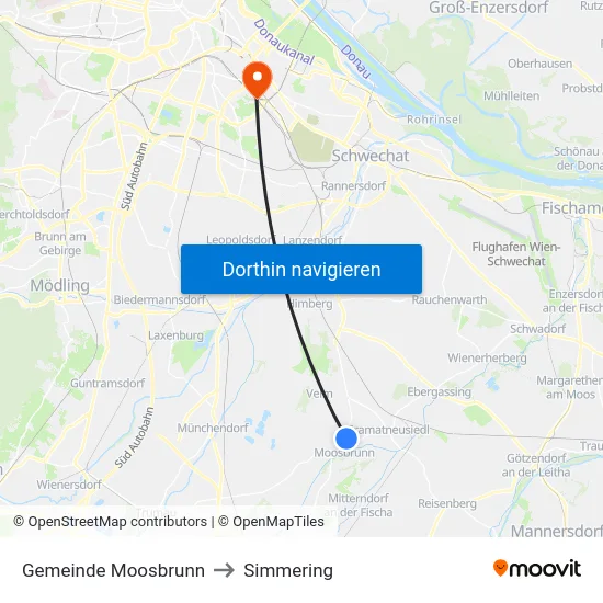 Gemeinde Moosbrunn to Simmering map