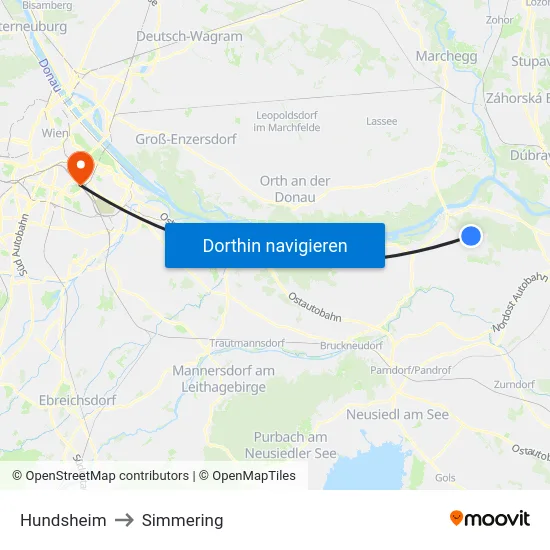 Hundsheim to Simmering map