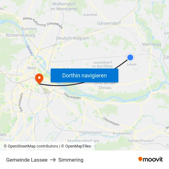 Gemeinde Lassee to Simmering map
